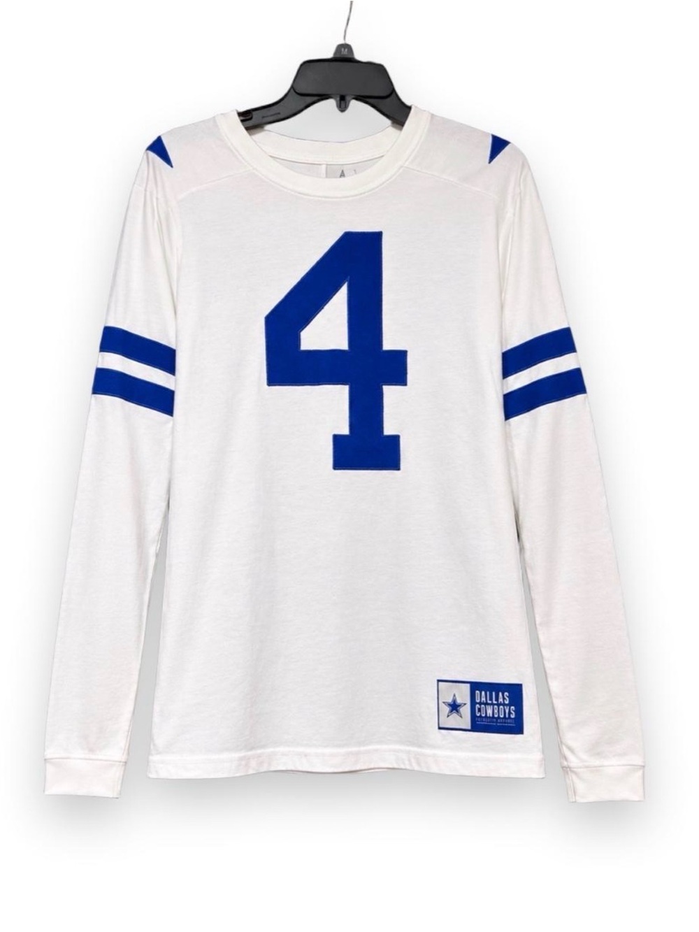 Dallas Cowboys Dak Prescott #4 Women’s Long Sleeve Shirt Size S White Blue
